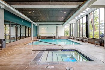 Indoor pool and spa at Discovery West Apartments in  Issaquah, Washington